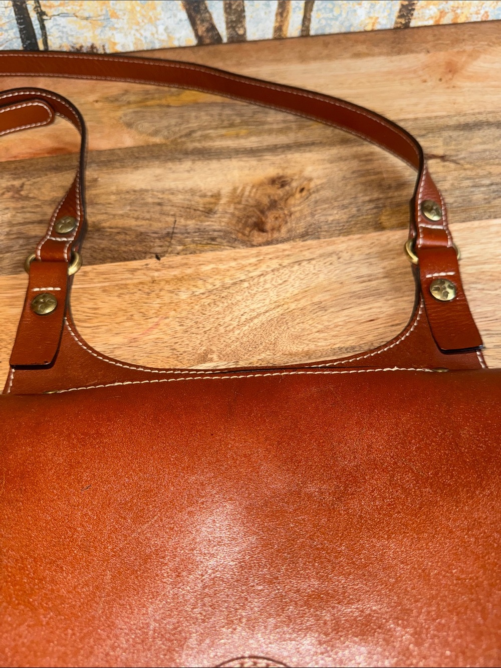 Patricia Nash British Tan Full Grain  Leather Crossbody / Saddle Bag Brass - Picture 16 of 16